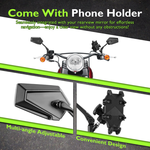 Multi - Angle Adjustable Motorcycle Mirrors with Phone Holder for Harley Davidson 1984 - later Models - Mofun - 90106035