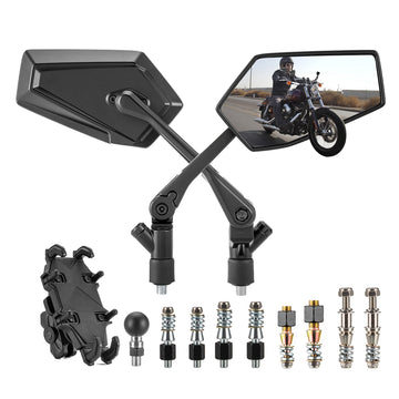 Multi - Angle Adjustable Motorcycle Mirrors with Phone Holder for Harley Davidson 1984 - later Models - Mofun - 90106035