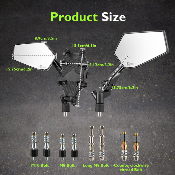 Multi - Angle Adjustable Motorcycle Mirrors with Phone Holder for Harley Davidson 1984 - later Models - Mofun - 90106035