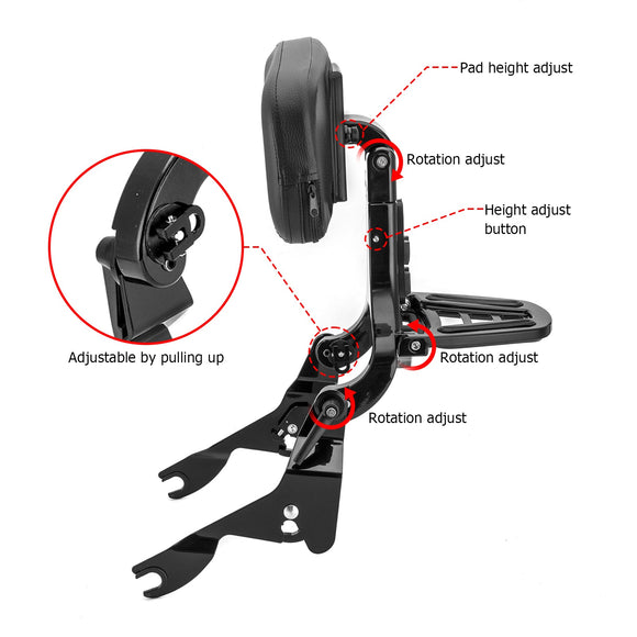 Quick Release Multi - Purpose Adjustable Driver/Passenger Backrest for 2009 - 2026 Harley Touring Models - Mofun - 90302182