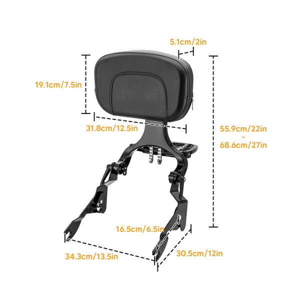 Quick Release Multi - Purpose Adjustable Driver/Passenger Backrest for 2009 - 2026 Harley Touring Models - Mofun - 90302182