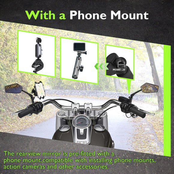 Rearview Mirrors with Phone Holder for Motorcycle 1984 - later Harley Davidson Models - Mofun - 90106035