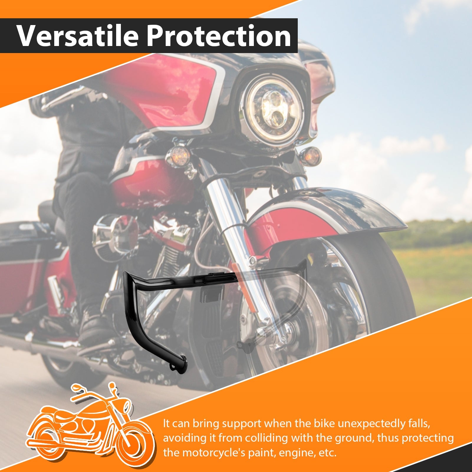 Sharp Angle Front Engine Guard Crash Bar Highway Bar for 2009 - 2025 Harley Touring without Lower Fairing - Mofun - 90201075+90201075P01