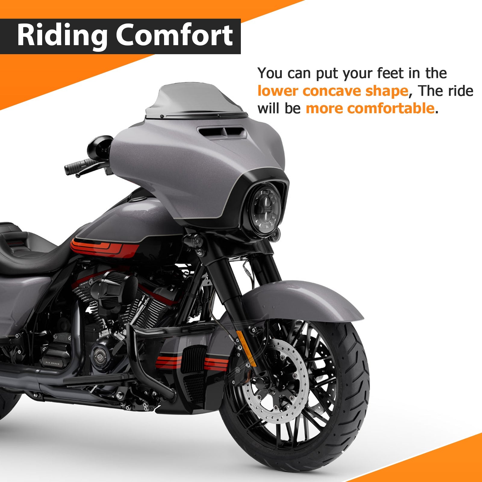 Sharp Angle Front Engine Guard Crash Bar Highway Bar for 2009 - 2025 Harley Touring without Lower Fairing - Mofun - 90201075+90201075P01