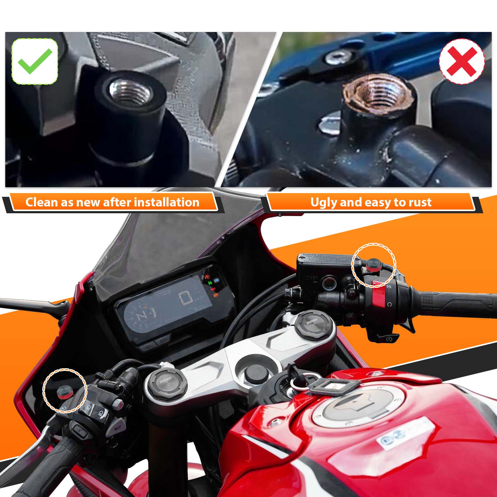 Two - color Motorcycle Mirror Hole Plug Universal for M10X1.25 Motorcycle Mirror Hole - Mofun - 90702005
