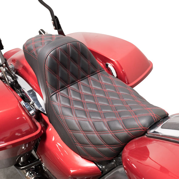 Two Up Driver&Passenger Seat 2 - Up Seat for 2008 - 2023 Harley Touring Models | Red Double Stitching - Mofun - 90304009
