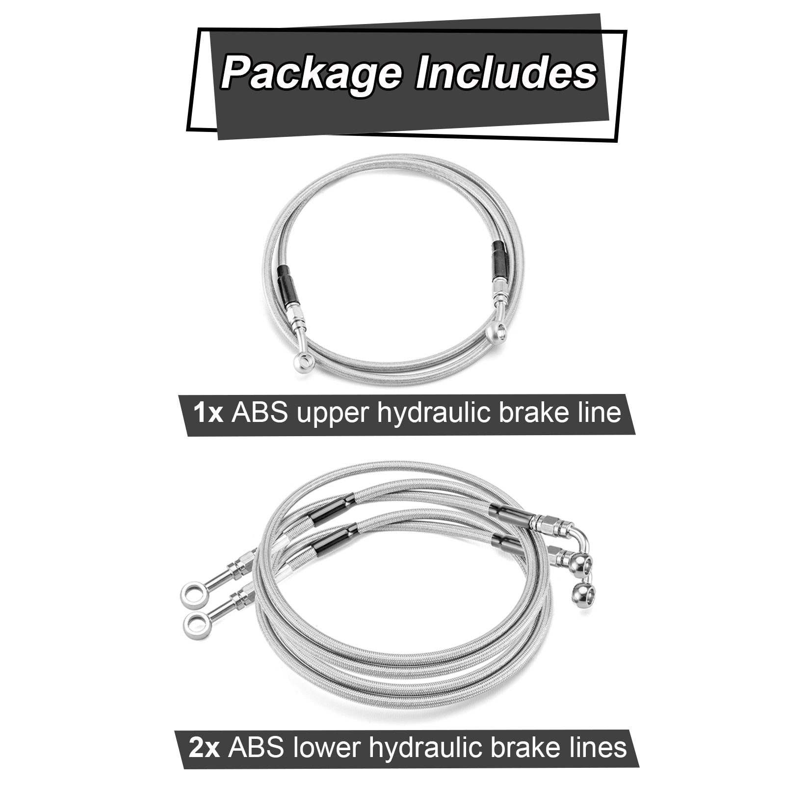 Upper and Lower Hydraulic Front ABS Brake Lines for 2014 - 2024 Harley Touring ABS Models (for 12
