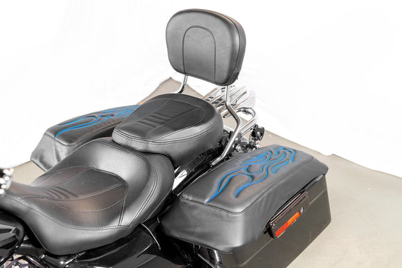 1993 - 2013 Harley Touring Blue Flame Microfiber Leather Saddlebag Lid Covers - Mofun - 90209010