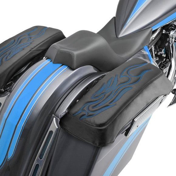 1993 - 2013 Harley Touring Blue Flame Microfiber Leather Saddlebag Lid Covers - Mofun - 90209010