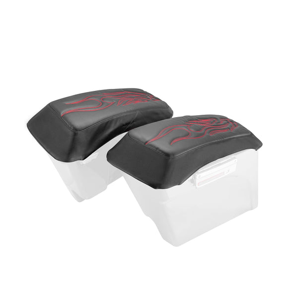 1993 - 2013 Harley Touring Microfiber Leather Red Flame Saddlebag Lid Covers - Mofun - 90209008