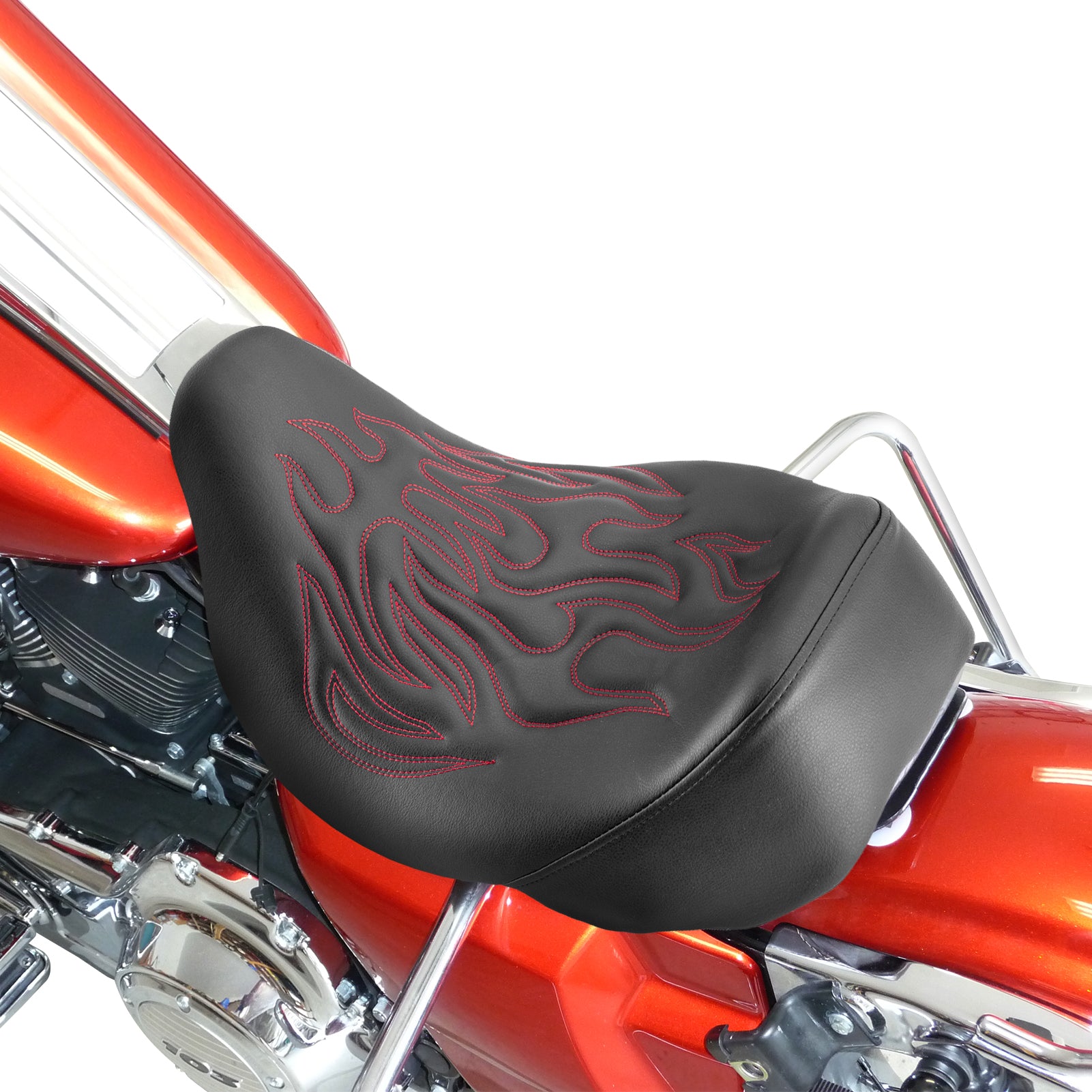 2008-2023 Harley Touring FLHR FLHX FLTRX Red Flame Solo Driver Seat