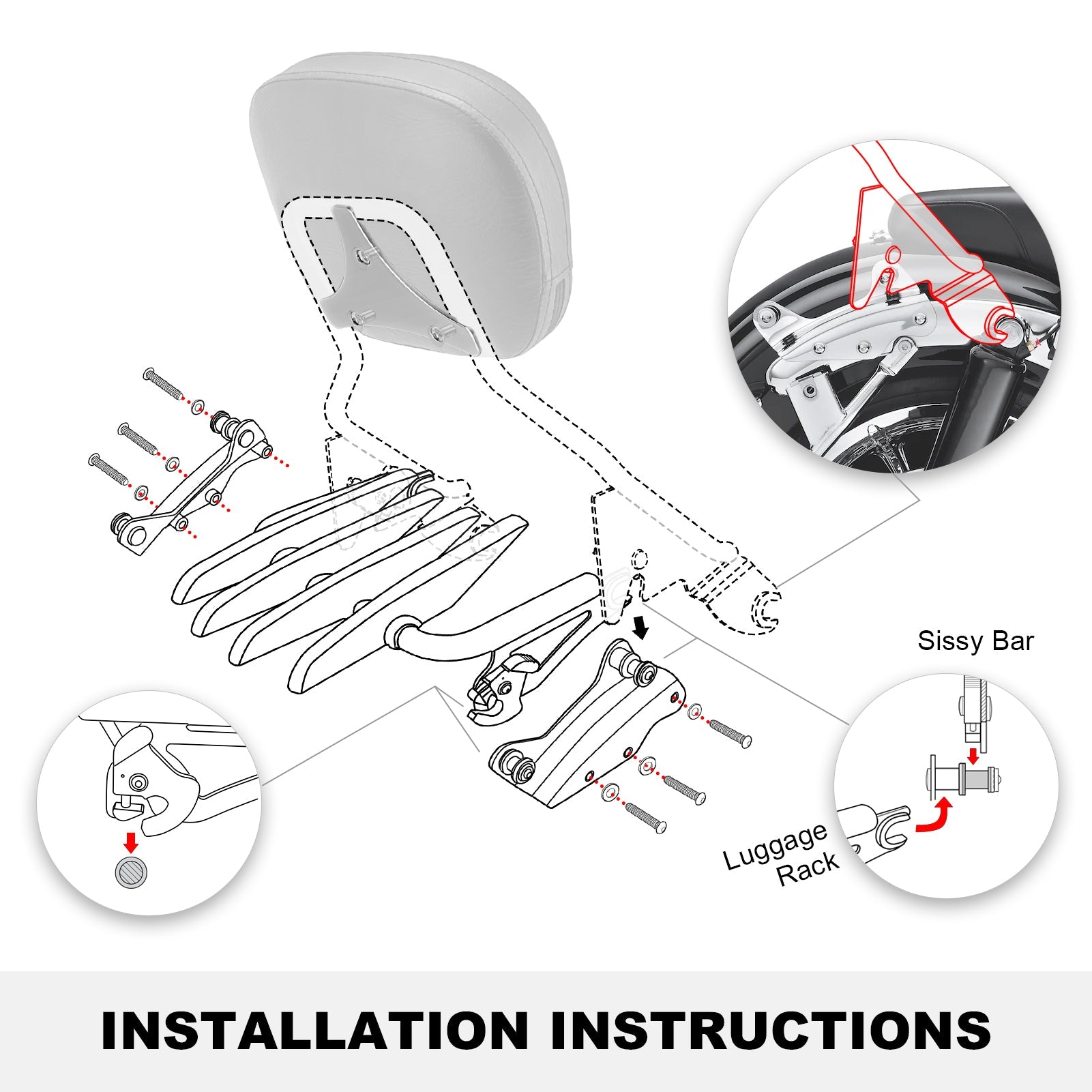 2009 - 2013 Harley Touring FLHR FLHT FLHX FLTR FLHRC Passenger Backrest Sissy Bar&Luggage Rack&Docking Kit - Mofun - 90302002+90205017+90303001