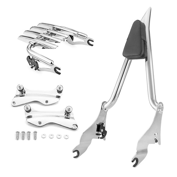 2009 - 2024 Harley Touring Chrome Passenger Backrest Sissy Bar & Luggage Rack & Docking Kit - Mofun - 90302097+HD019 - E+HD022 - E