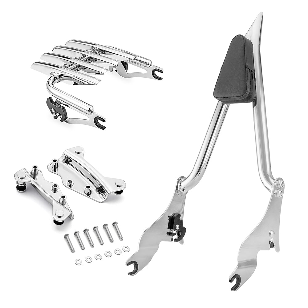2009 - 2024 Harley Touring Chrome Passenger Backrest Sissy Bar & Luggage Rack & Docking Kit - Mofun - 90302097+HD018 - E+HD022 - E