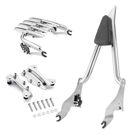 2009 - 2024 Harley Touring Chrome Passenger Backrest Sissy Bar & Luggage Rack & Docking Kit - Mofun - 90302097+HD018 - E+HD022 - E