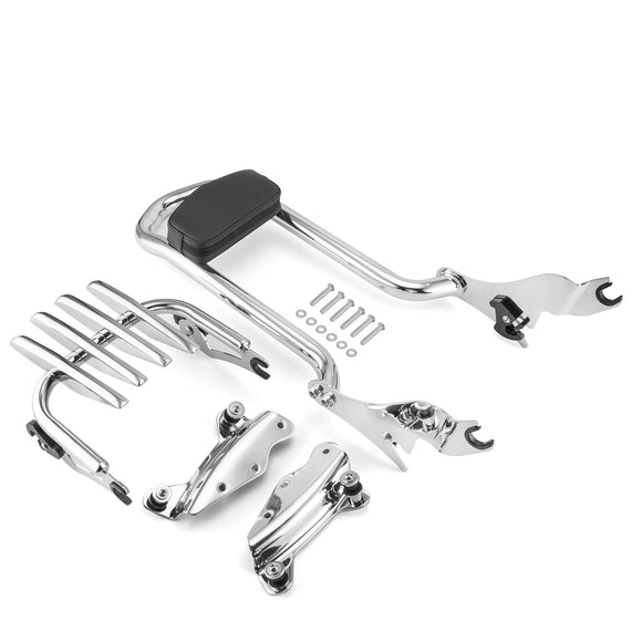 2009 - 2024 Harley Touring FLHX FLHT FLHR FLTR Chrome Sissy Bar Backrest&Luggage Rack&Docking Kit - Mofun - 90302095+HD018 - E+HD022 - E
