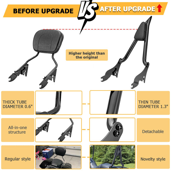 2009 - 2024 Harley Touring Road Glide Road King Passenger Backrest Sissy Bar&Docking Hardware Kit - Mofun - 90302098+HD019 - B