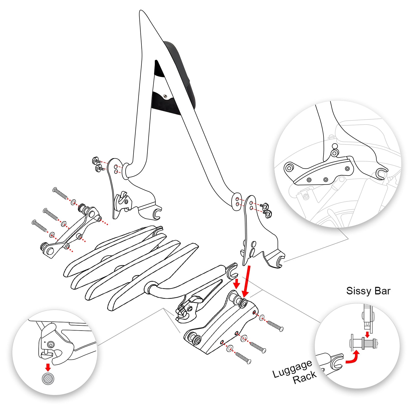 2009 - 2024 Harley Touring Road Glide Street Glide Backrest Sissy Bar&Luggage Rack&Docking Hardware Kit - Mofun - 90302098+HD018 - B+HD022 - B
