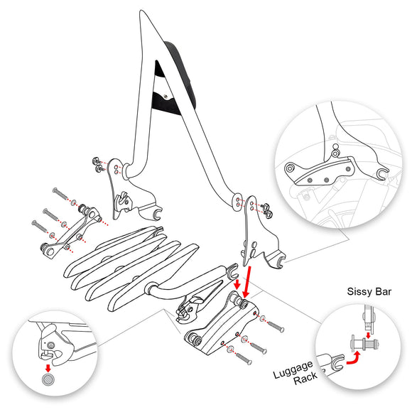 2009 - 2024 Harley Touring Road Glide Street Glide Backrest Sissy Bar&Luggage Rack&Docking Hardware Kit - Mofun - 90302098+HD018 - B+HD022 - B