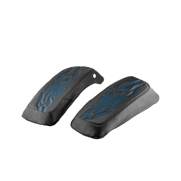 2014 - 2024 Harley Touring Blue Flame Microfiber Leather Saddlebag Lid Covers - Mofun - 90209011