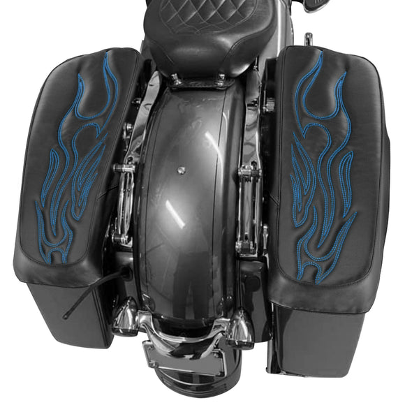 2014 - 2024 Harley Touring Blue Flame Microfiber Leather Saddlebag Lid Covers - Mofun - 90209011