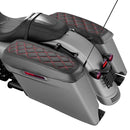 2014 - 2024 Harley Touring Road King Road Glide Red Square Microfiber Leather Saddlebag Lid Covers - Mofun - 90209013