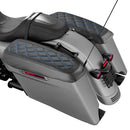 2014 - 2024 Harley Touring Road King/Glide Blue Square Microfiber Leather Saddlebag Lid Covers - Mofun - 90209015