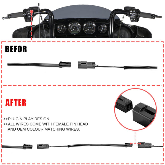 2016 - 2024 Harley Touring Pair Heated Grips Wiring Extension Harness - Mofun - 90107018