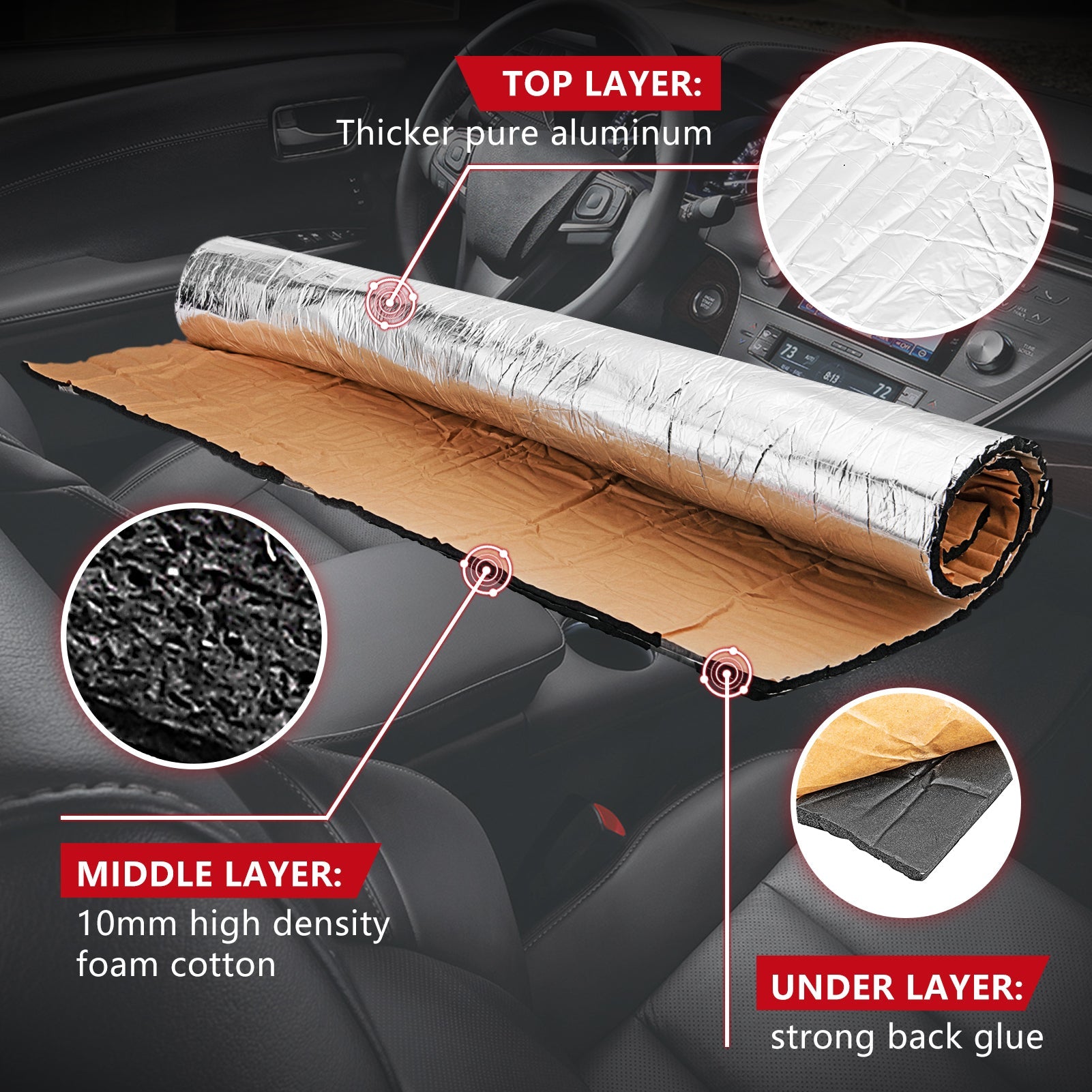 24"x40" (394mil) Sound Deadener Motorcycle Engine Insulation Heat Shield Self - adhesive Mat - Mofun - 90820002