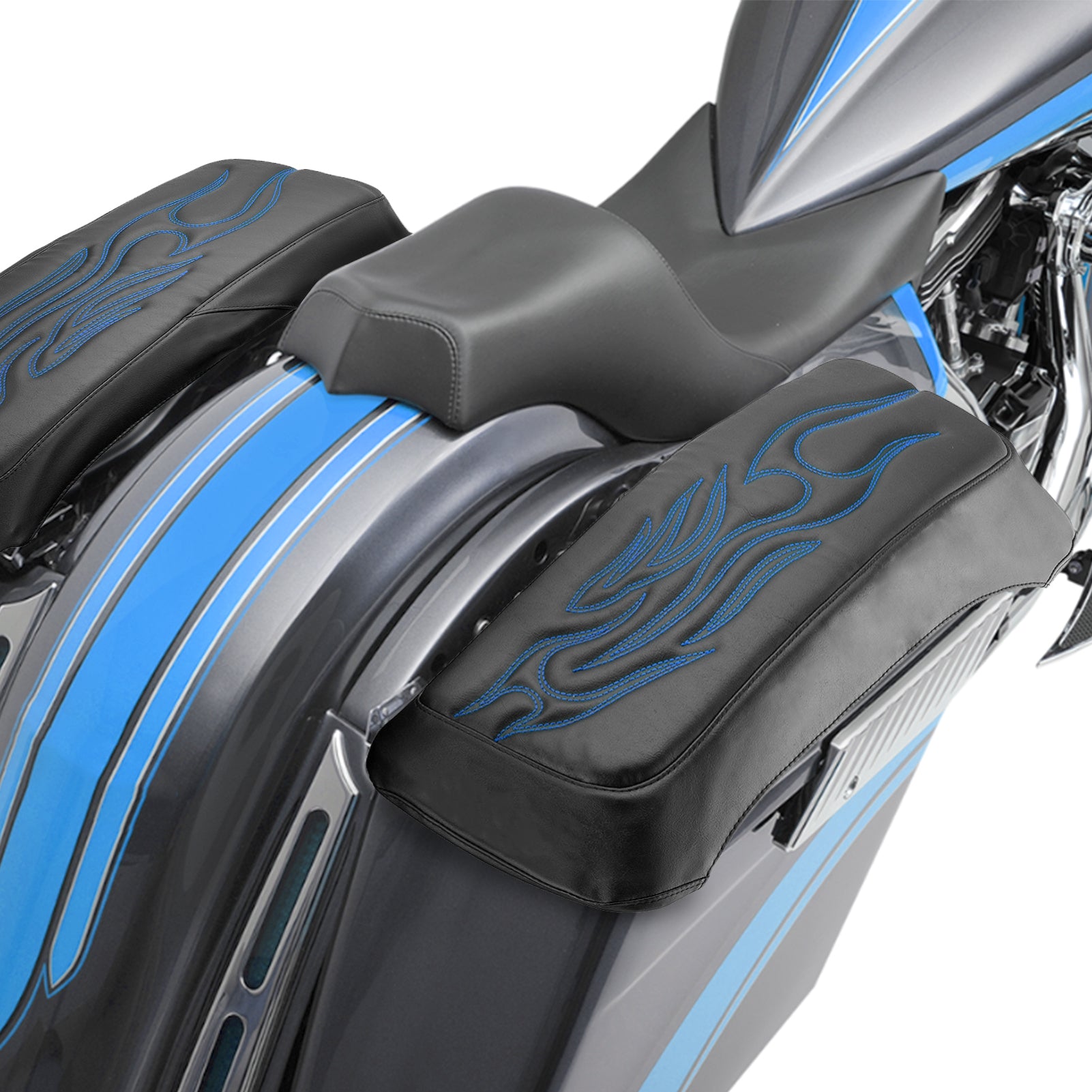 1993-2013 Harley Touring Blue Flame Microfiber Leather Saddlebag Lid Covers-7