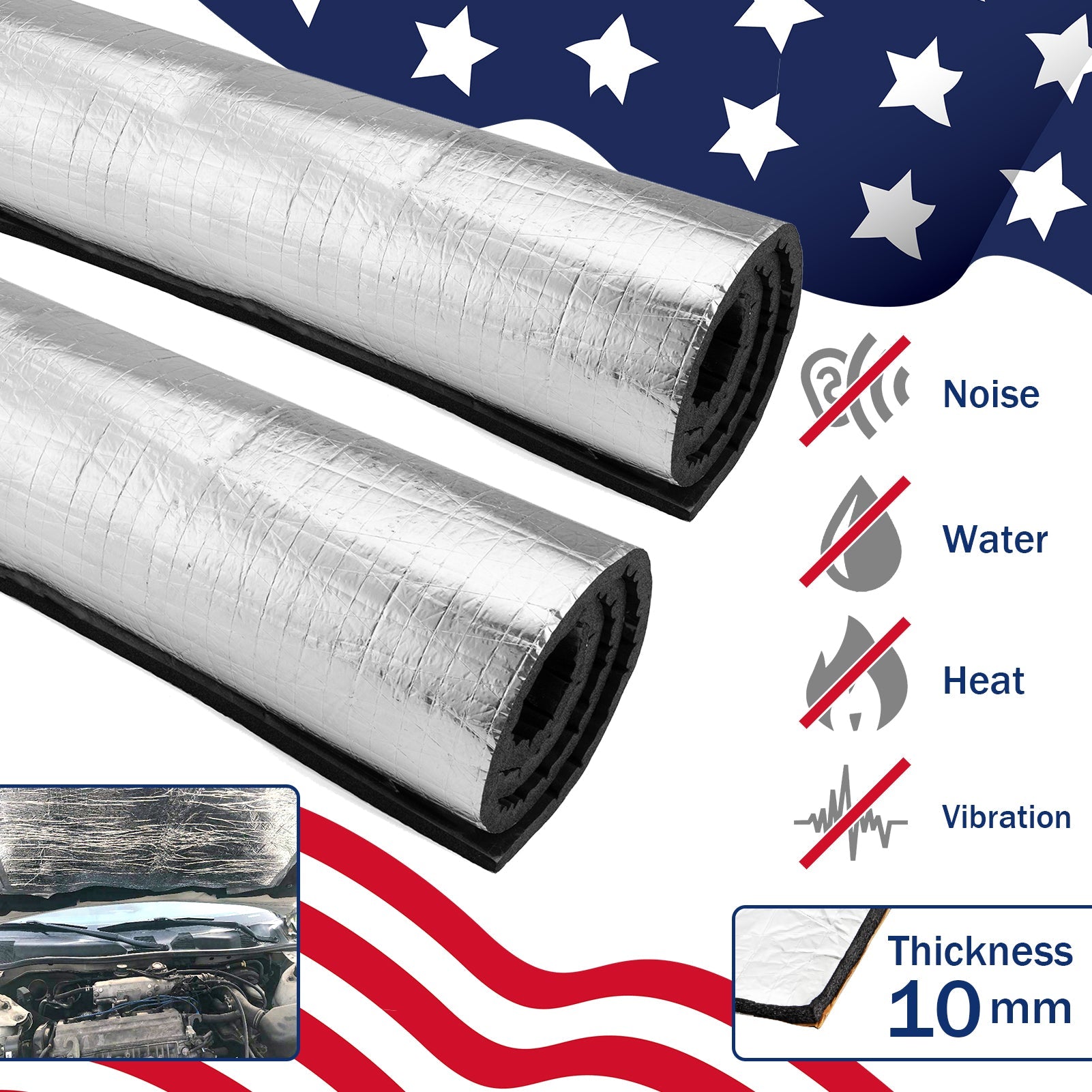 47"x39" Professional Grade Engine Heat Shield Insulation Waterproof Heat Sound Deadener Sticker - Mofun - 9082000201