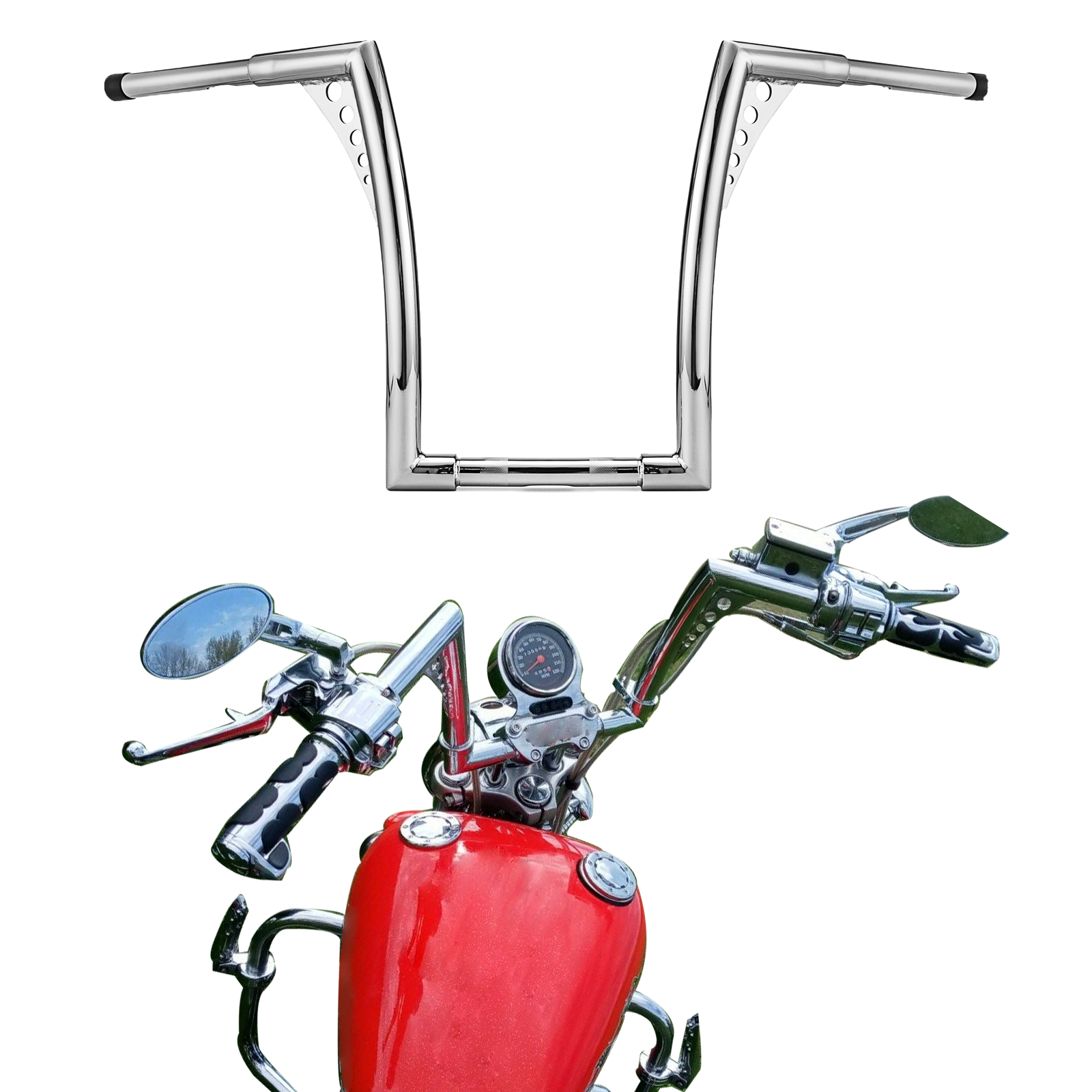 Buy chrome-silver Harley Sportster XL 883 1200 Iron Born 1 1/4 Inch Monster Rise 1&quot; Clamp Ape Hanger Bar Handlebar