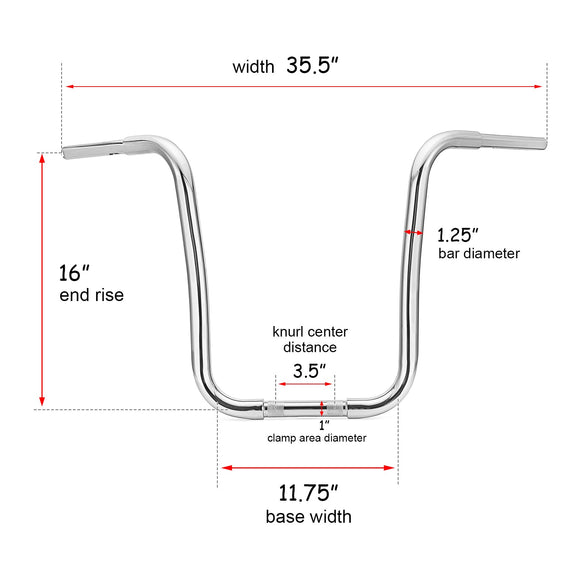 Harley Davidson Dyna Sportster Softail 16" Rise Ape Hanger Handlebar - Mofun - 90101122