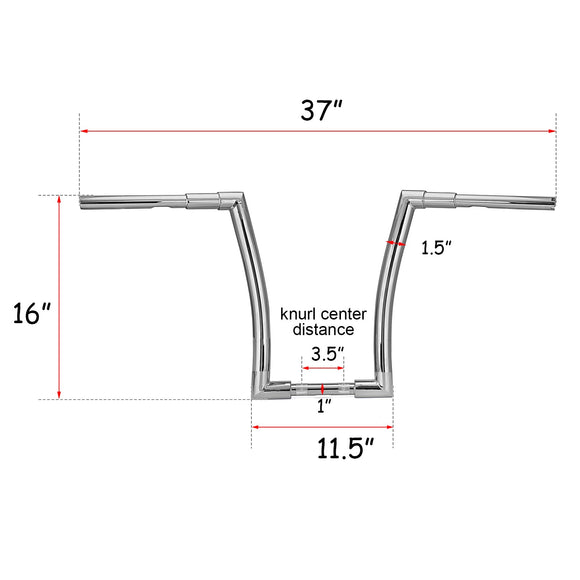Harley FLHR FXDB FXRT HANDLEBAR 16" Rise Monster Fat Ape Hanger 1 - 1/2" Bars 1" Clamp - Mofun - 90101175