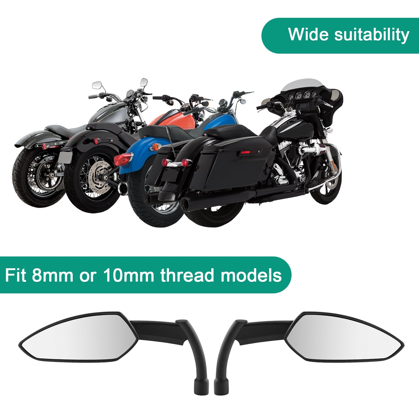 Harley Road Glide FXRS Sportster Softail Dyna Black Spear Scythe Blade Mirrors - Mofun - 90106016