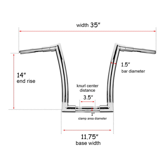 Harley Road Glide Sportster Dyna 14'' Rise 1" Clamp Ape Bar Fat 1 - 1/2" Horn Handlebar - Mofun - 90101263