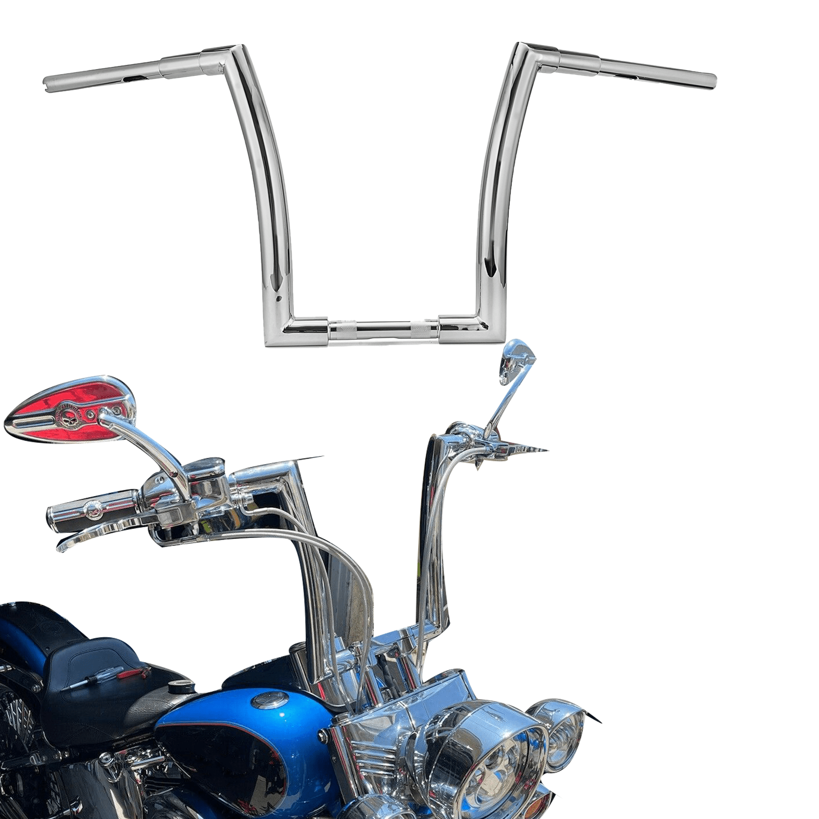 8mm Rear View Mirrors – Fit Harley Softail Slim (FLS 12-17) & Fat Boy (FLSTF 90-17), Black Aluminum