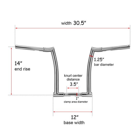 Harley Sportster 1200 883 Dyna Softail Fat Chizeled 14" Hanger 1" Clamp HandleBar - Mofun - 90101205