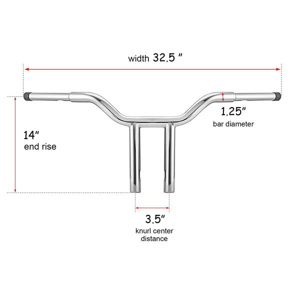 Harley Sportster 883 1200 Dyna Softail T - Bars Handlebars 14" Rise Drag Bar - Mofun - HD169 - A - 14 - E