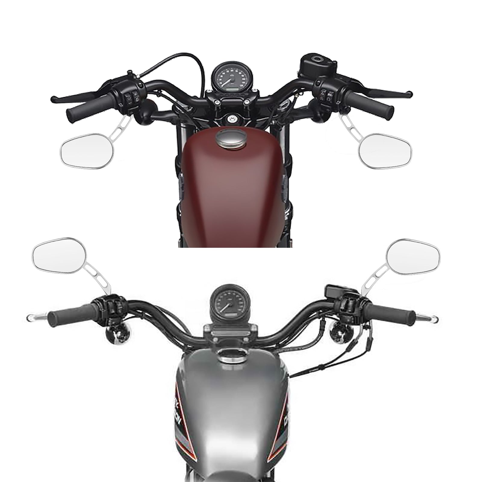 Harley Street Glide FLH Sportster Dyna Softail 360 Adjust Long Stem Rear View Side Mirrors - Mofun - HD041 - B