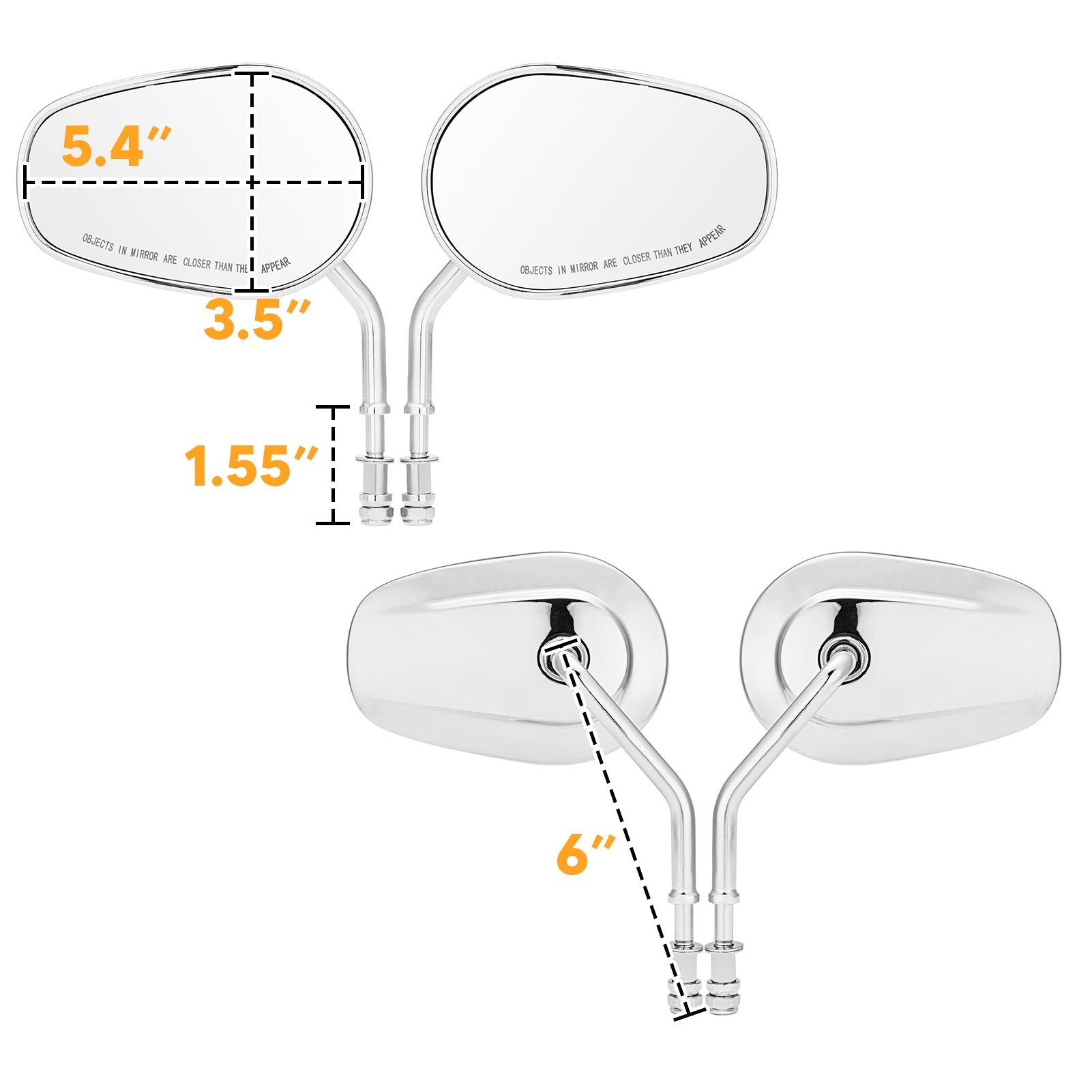 Motorcycle Harley Sportster 1000 883 XL Softail 8mm 360 Adjust Long Stem Rear View Side Tapered Mirrors - Mofun - 90106007