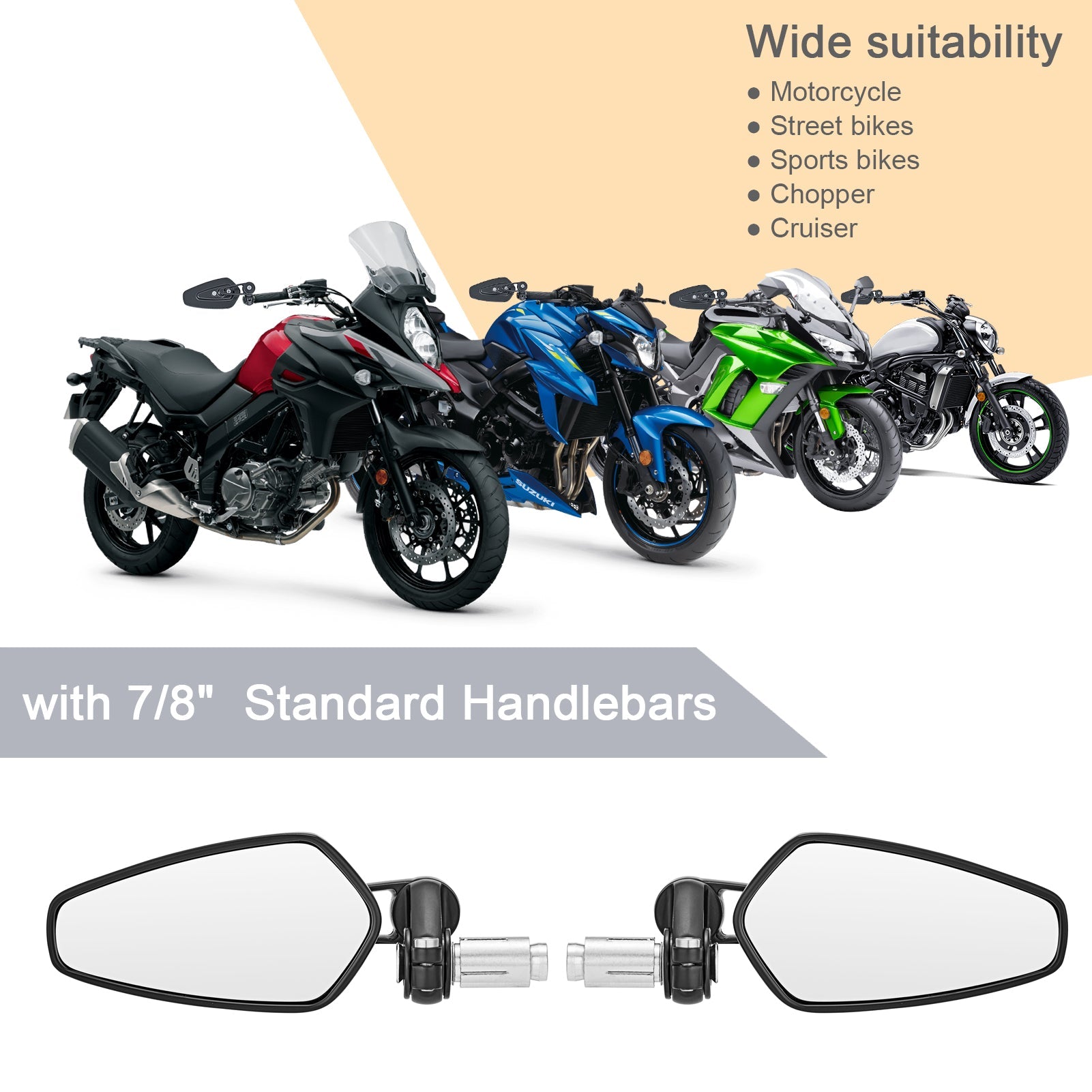 Motorcycle Mirrors - Bar End Rear View Mirrors Street bikes Sports bikes Cruiser with 7/8